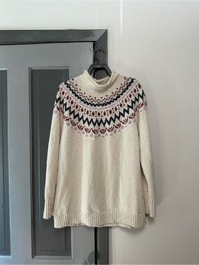 Vintage L.L. Bean Cozy Cream Fair Isle mock neck Sweater